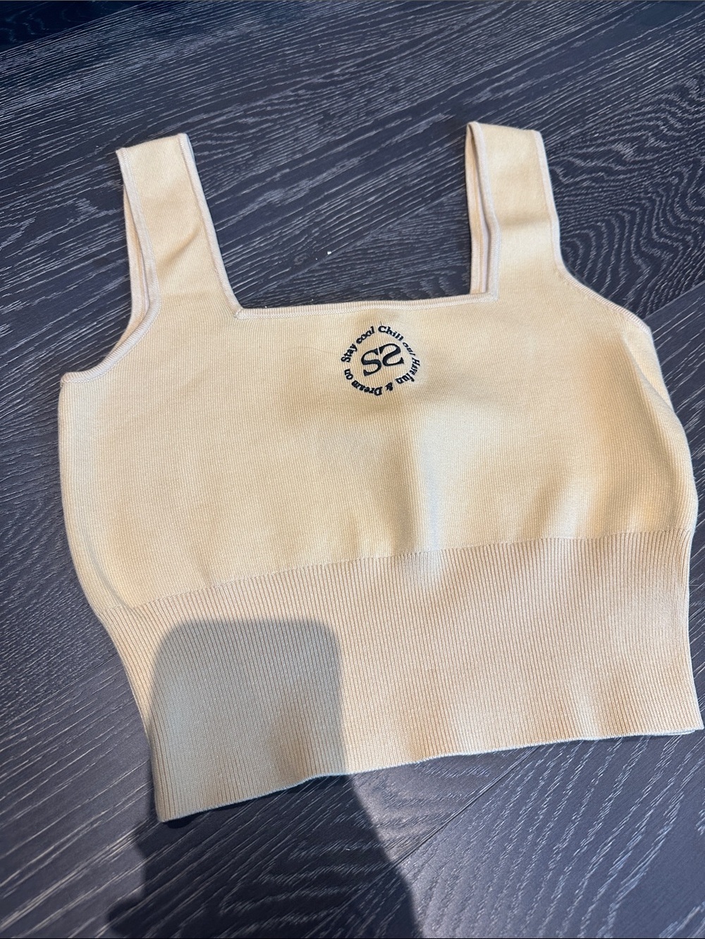 Sandro Pale Yellow Square Neck Knit Crop Tank